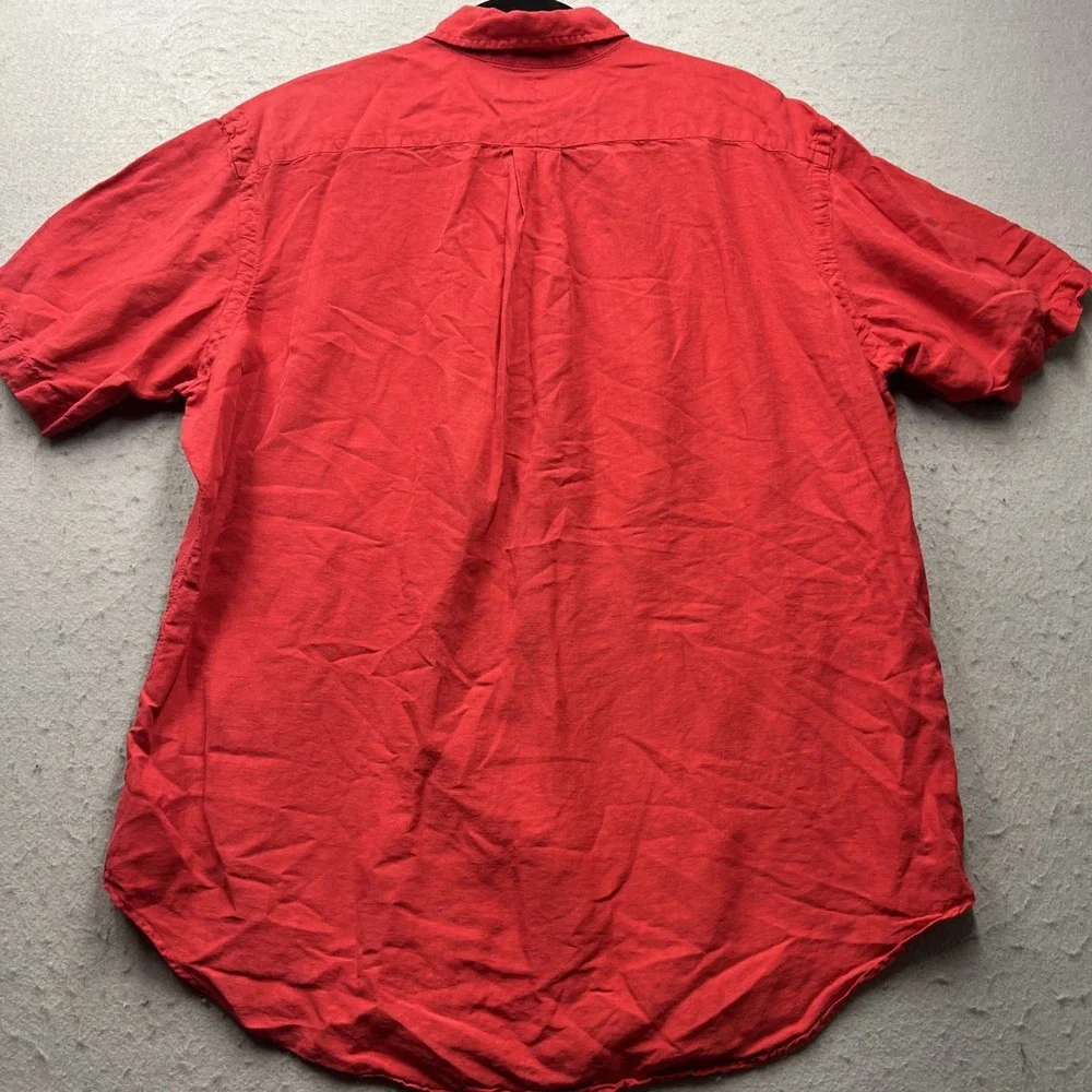 Polo Ralph Lauren Shirt Mens Large Linen Silk Short Sleeve Button Up Casual Red
